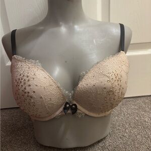 Victoria's Secret Cream and Black Push-Up Bra with Sparkly Embellishments